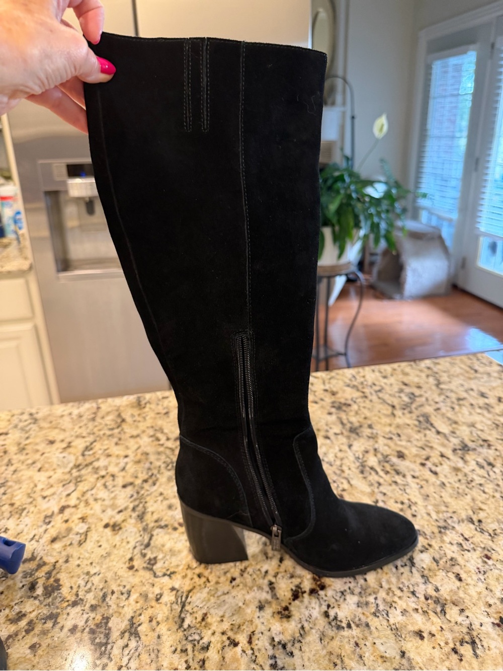 Franco Fortini Black Suede Knee-High Block Heel Boots